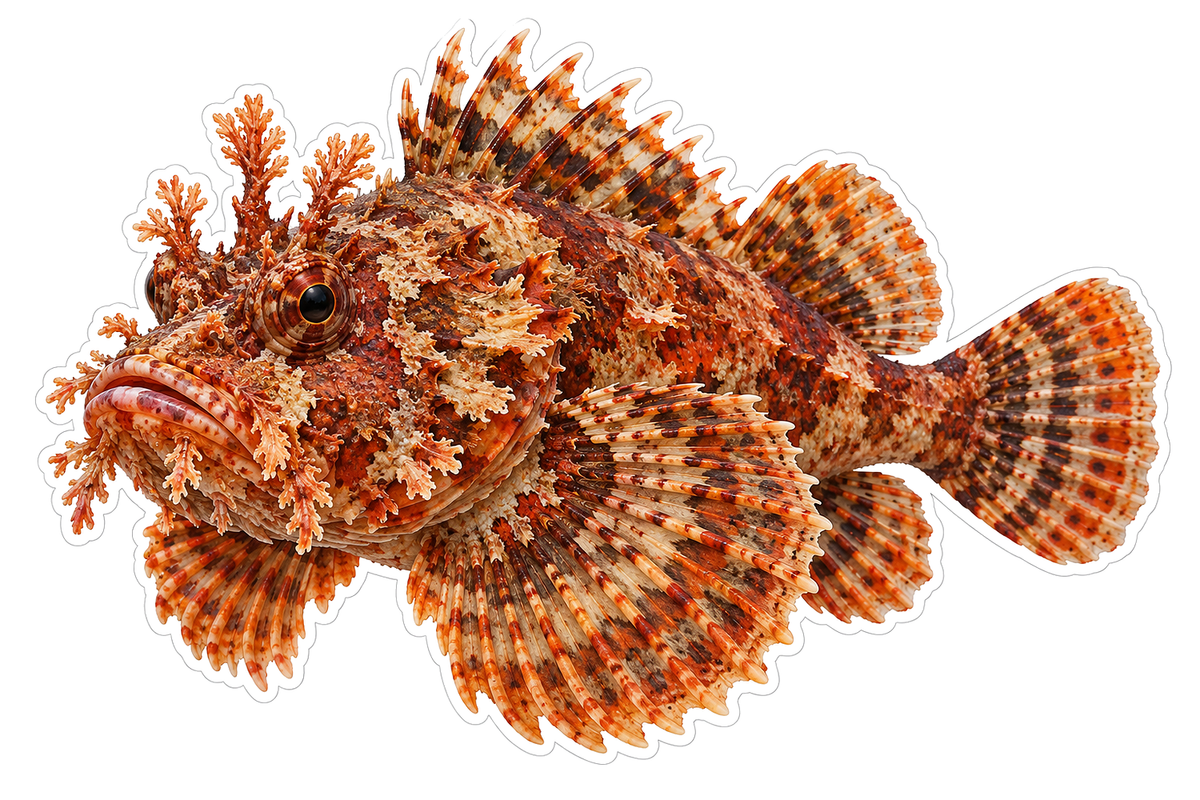 Orange Mottled Fish with Leaflike Projections Vinyl Decal Stickers