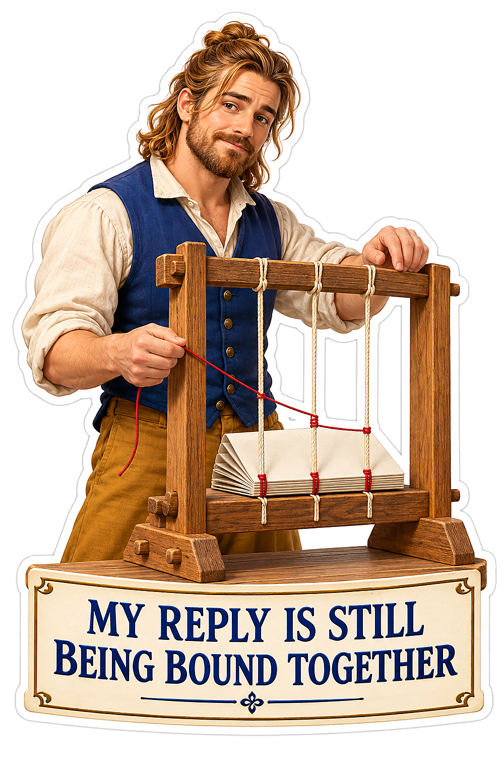 Man Binding Pages on a Wooden Sewing Frame Vinyl Decal Stickers