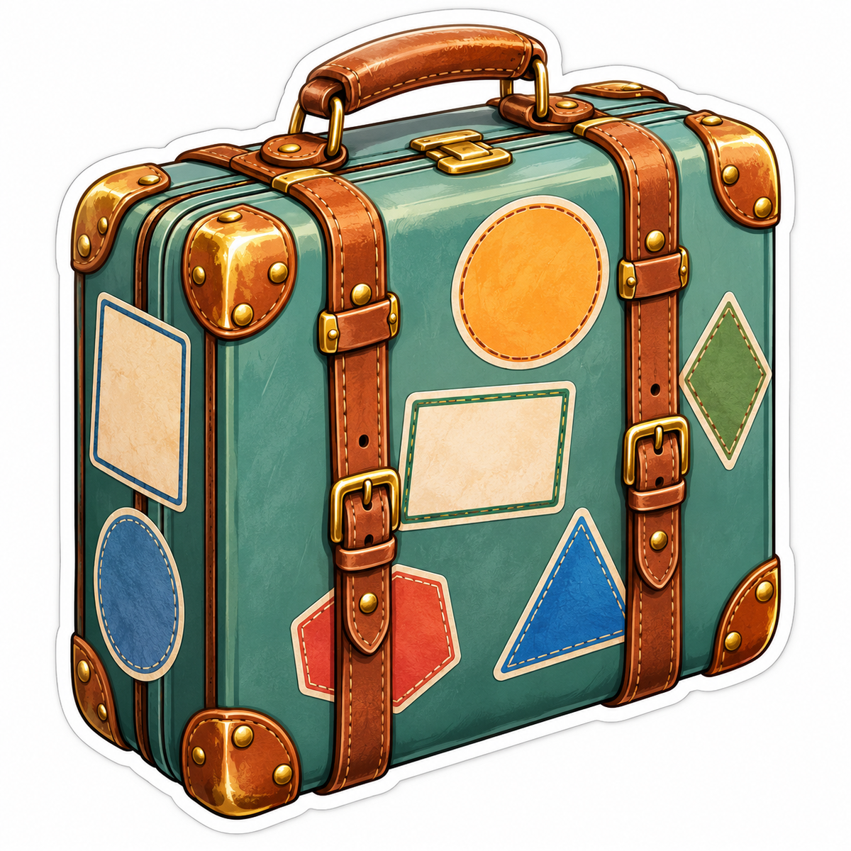 Vintage Green Suitcase with Leather Straps Vinyl Decal Stickers