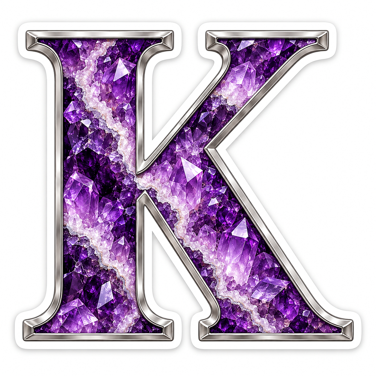 Purple Geode Letter K with Silver Edge Art Vinyl Decal Stickers
