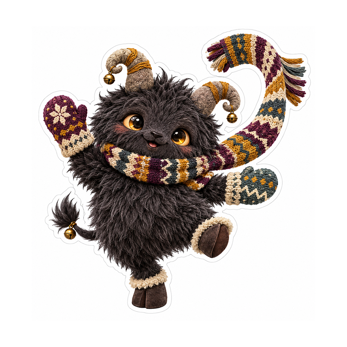 Furry Horned Creature in Knitted Scarf Art Vinyl Decal Stickers