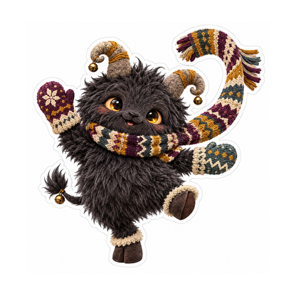 Furry Horned Creature in Knitted Scarf Art Vinyl Decal Stickers