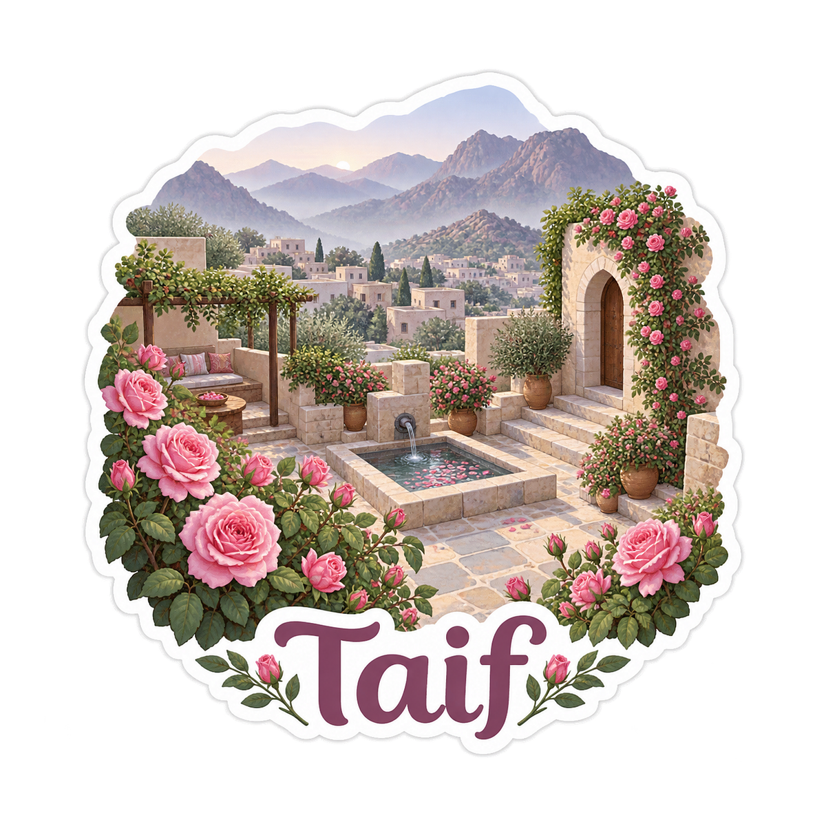 Taif Rose Garden Courtyard Art Vinyl Decal Stickers