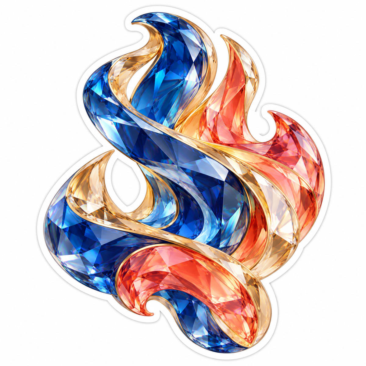 Faceted Blue Coral and Gold Glass Curves Art Vinyl Decal Stickers