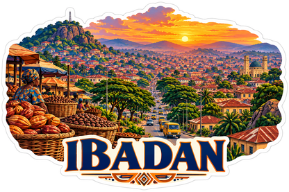 Ibadan Hillside City and Cocoa Market Sunset Vinyl Decal Stickers