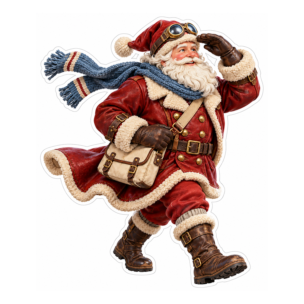 Walking Aviator Santa with Blue Scarf Art Vinyl Decal Stickers