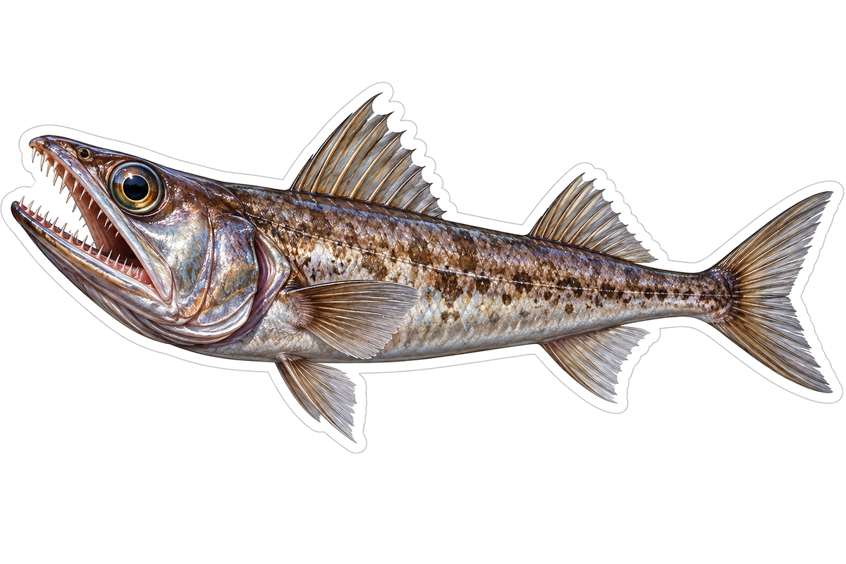 Brown Fish with Large Toothy Mouth Art Vinyl Decal Stickers