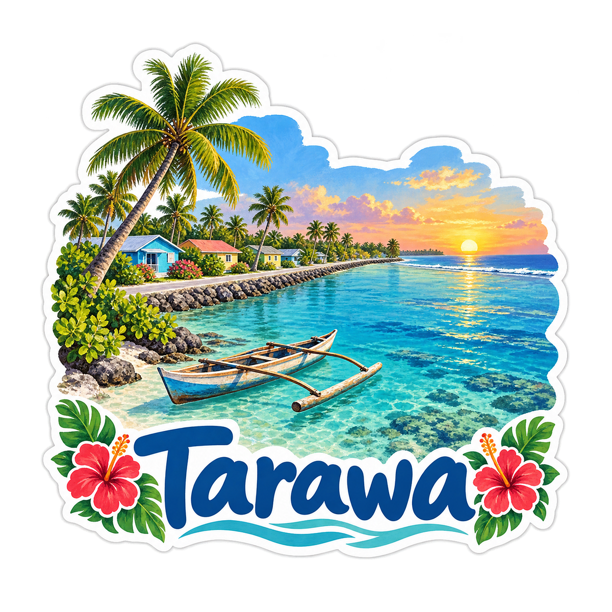 Tarawa Lagoon Canoe Sunrise Scene Vinyl Decal Stickers