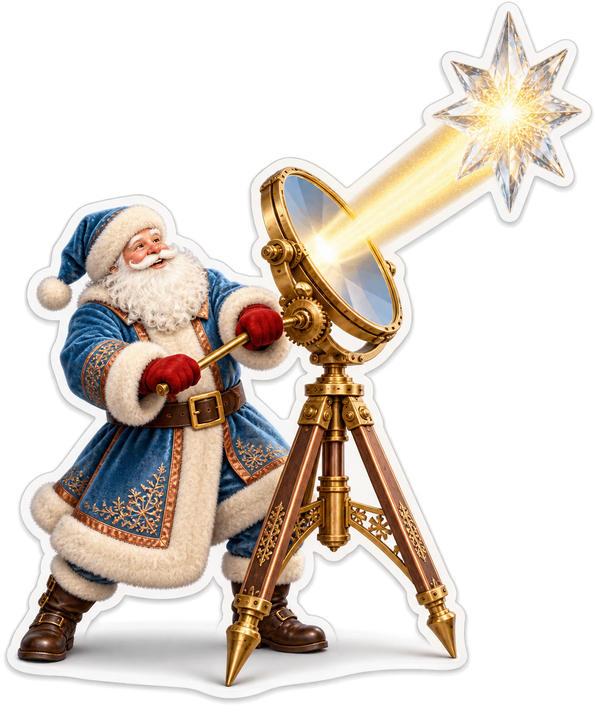 Santa with Gold Mirror and Star Beam Vinyl Decal Stickers