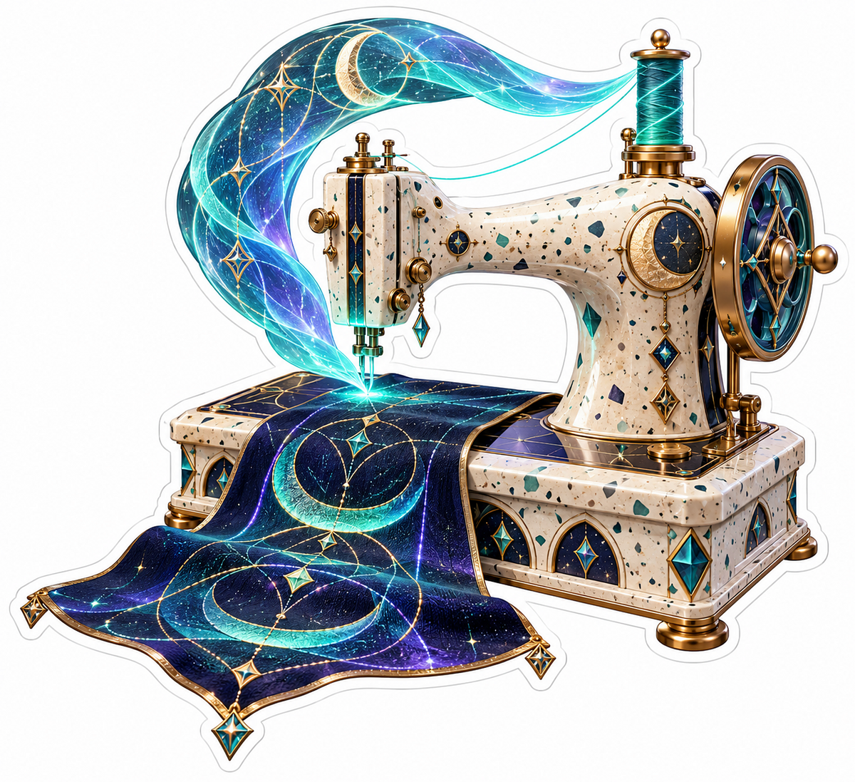 Ivory Sewing Machine Moon Star Fabric Art Vinyl Decal Stickers
