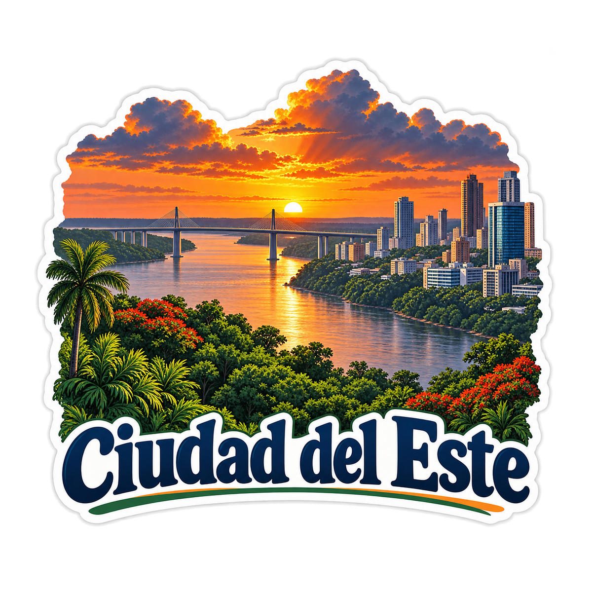 Ciudad Del Este River Sunset Art Vinyl Decal Stickers