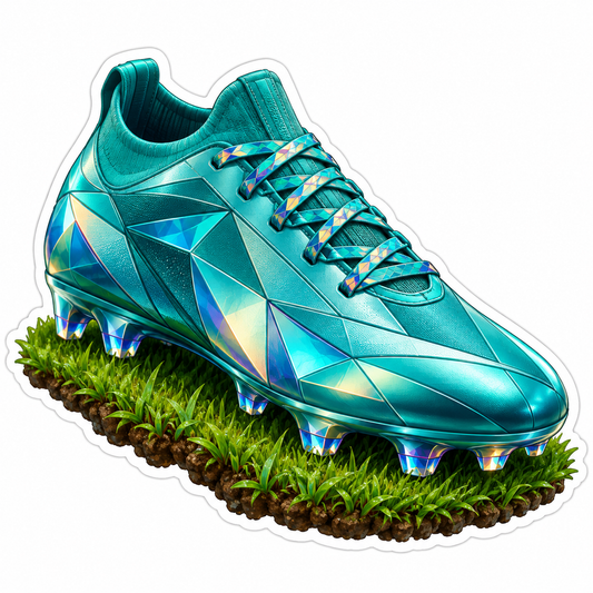 Faceted Teal Soccer Cleat on Green Grass Art Vinyl Decal Stickers