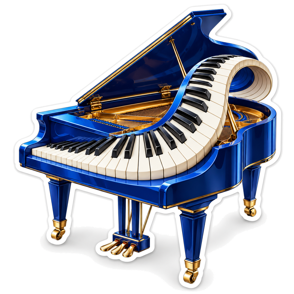 Blue Grand Piano With Curling Keyboard Art Vinyl Decal Stickers