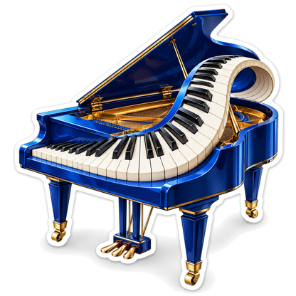 Blue Grand Piano With Curling Keyboard Art Vinyl Decal Stickers
