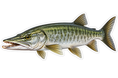 Green Striped Long Jaw Silver Fish Art Vinyl Decal Stickers