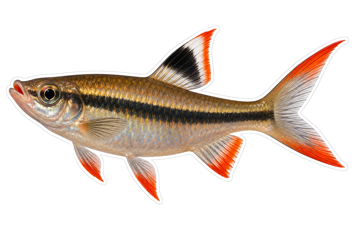 Striped Fish with Red Fin Tips Art Vinyl Decal Stickers