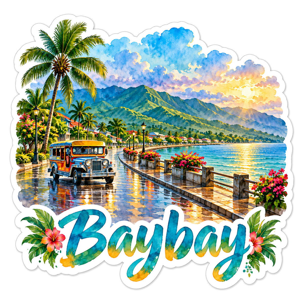 Baybay Rainy Coastal Road Travel Art Vinyl Decal Stickers