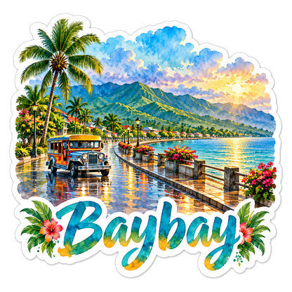 Baybay Rainy Coastal Road Travel Art Vinyl Decal Stickers
