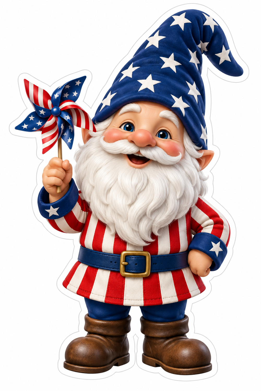 Patriotic Gnome Holding Pinwheel Art Vinyl Decal Stickers