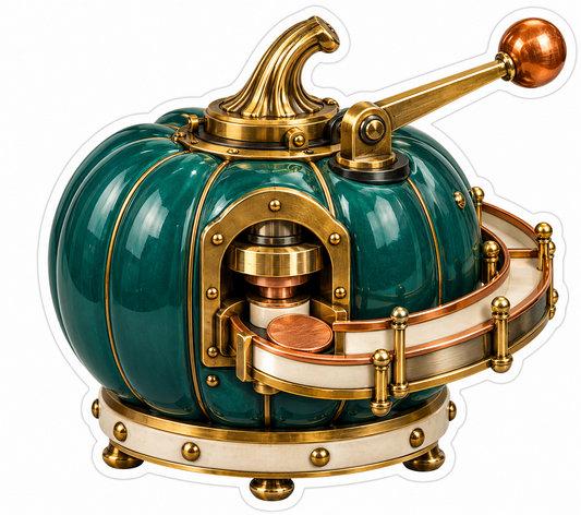 Teal Pumpkin Brass Lever Coin Press Art Vinyl Decal Stickers