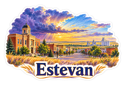 Estevan Prairie Town Sunset Sky Art Vinyl Decal Stickers