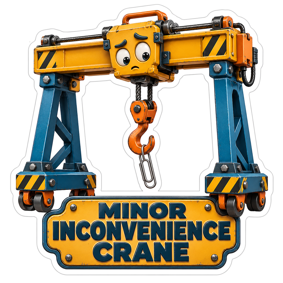 Yellow Gantry Crane Character with Hook Vinyl Decal Stickers