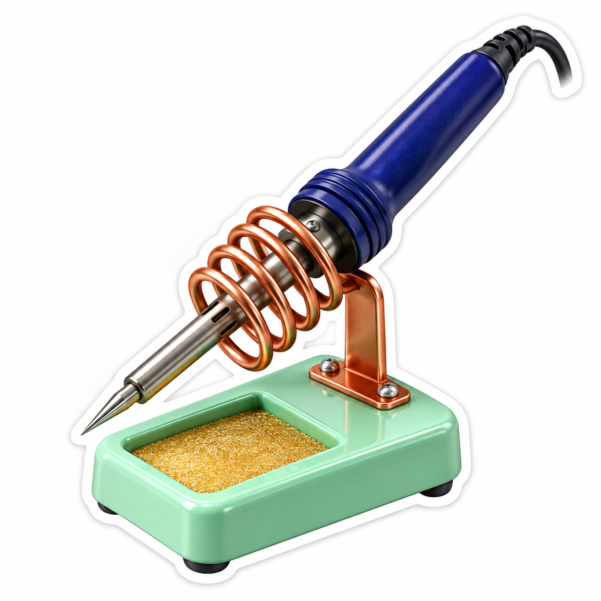 Blue Soldering Iron on Mint Green Stand Vinyl Decal Stickers