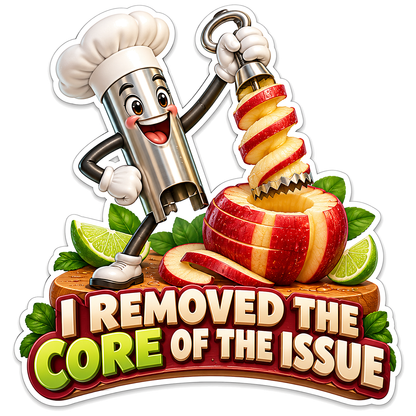 Smiling Apple Corer with Chef Hat Vinyl Decal Stickers