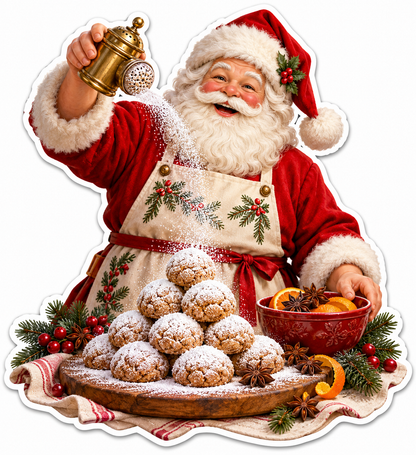 Santa Dusting a Round Cookie Tower with Sugar Vinyl Decal Stickers
