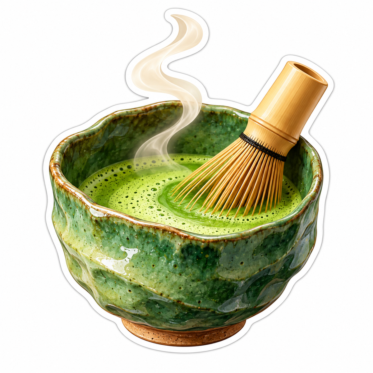 Green Tea Bowl With Bamboo Mixing Tool Art Vinyl Decal Stickers