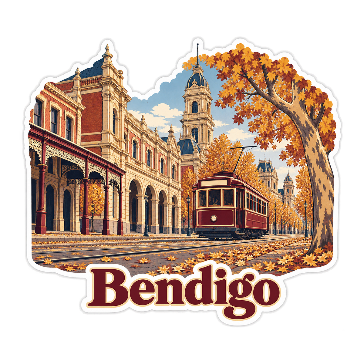 Bendigo Autumn Tram and Golden Arcade Art Vinyl Decal Stickers