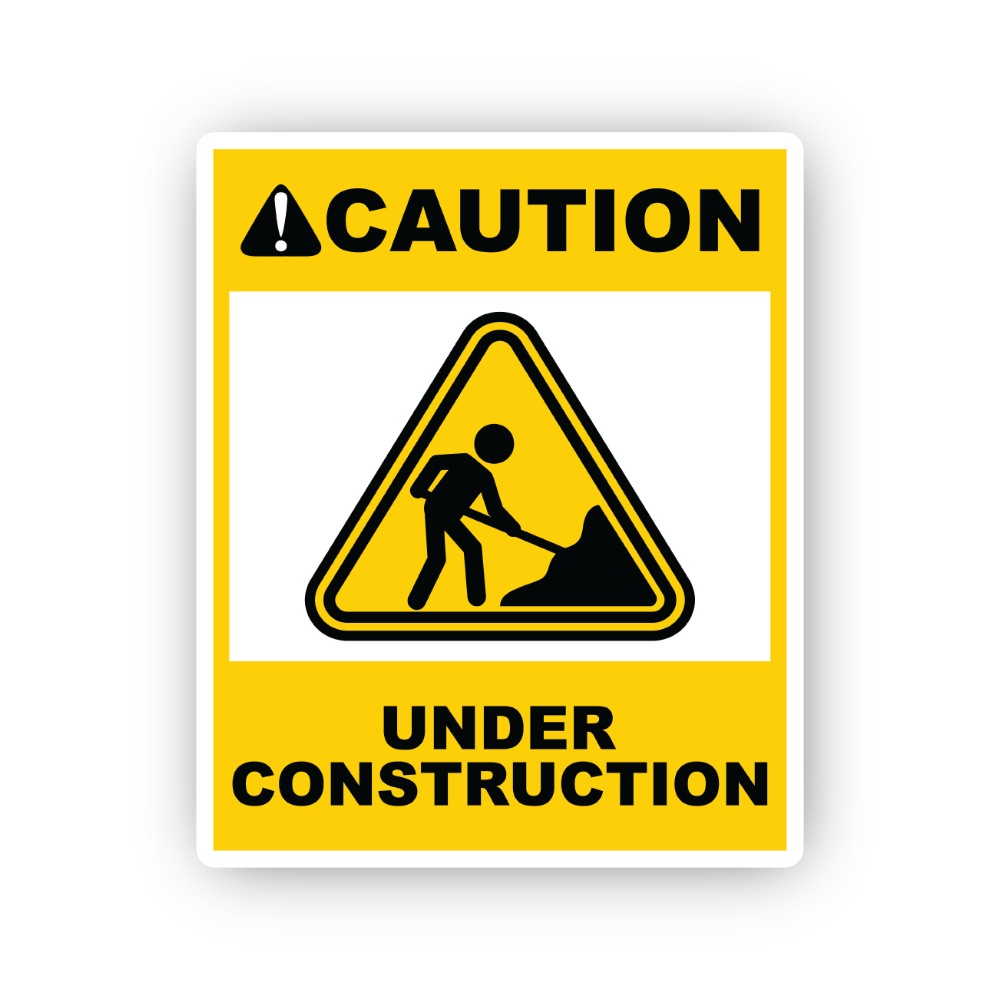 Yellow Caution Under Construction Portrait Vinyl Decal Stickers