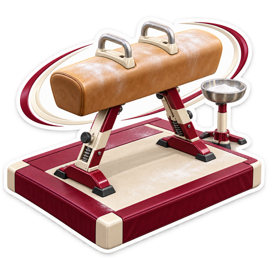 Tan Gymnastics Horse on Burgundy Platform Art Vinyl Decal Stickers