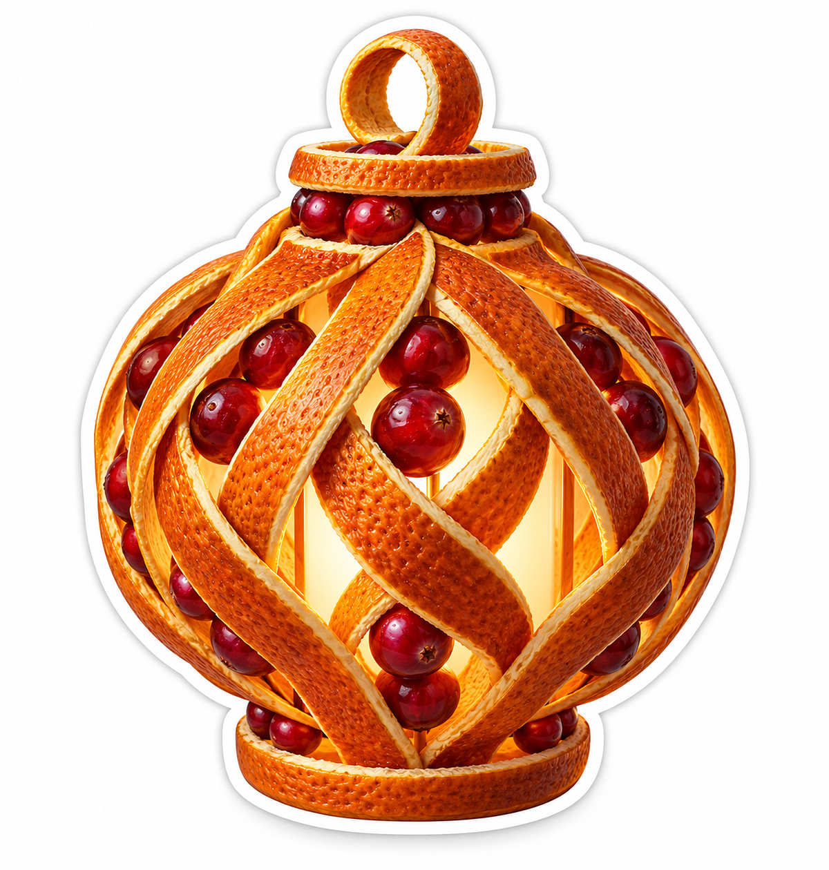 Orange Peel Lantern with Red Berry Trim Vinyl Decal Stickers
