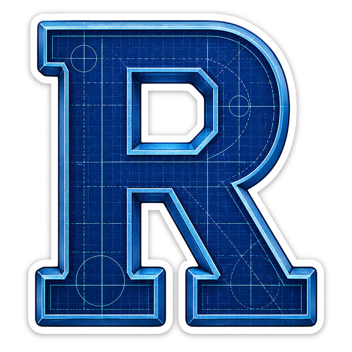Navy Cyan Blueprint Block Letter R Vinyl Decal Stickers