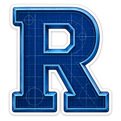 Navy Cyan Blueprint Block Letter R Vinyl Decal Stickers