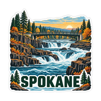 Spokane Waterfall and Pine Bridge Art Vinyl Decal Stickers