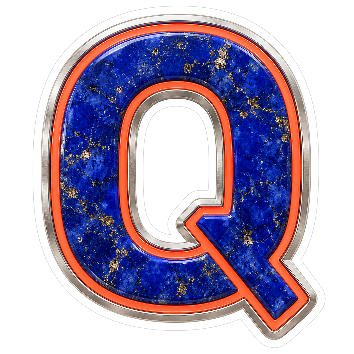 Blue Gold Stone Letter Q with Coral Line Art Vinyl Decal Stickers