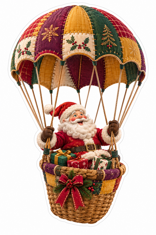 Santa Patchwork Parachute Gift Basket Vinyl Decal Stickers