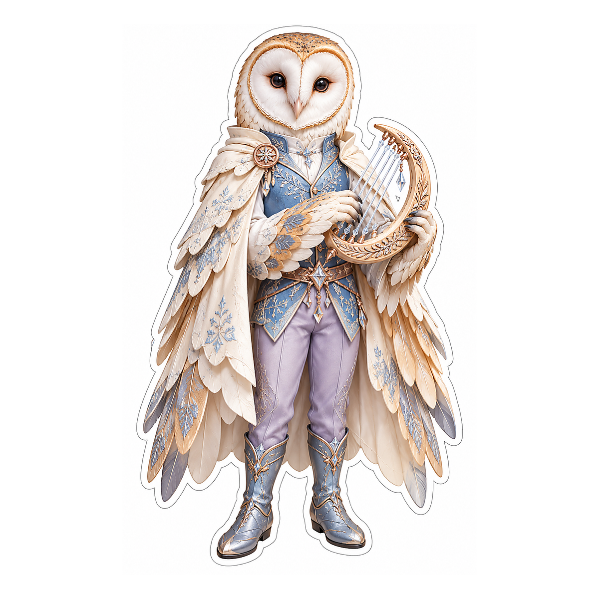 Ivory Cape Barn Owl with Harp Vinyl Decal Stickers