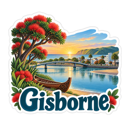 Gisborne River Canoe Sunrise Landscape Vinyl Decal Stickers