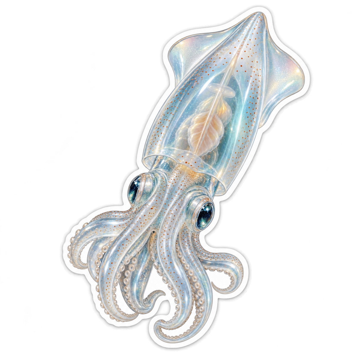 Pale Transparent Squid with Blue Tints Vinyl Decal Stickers