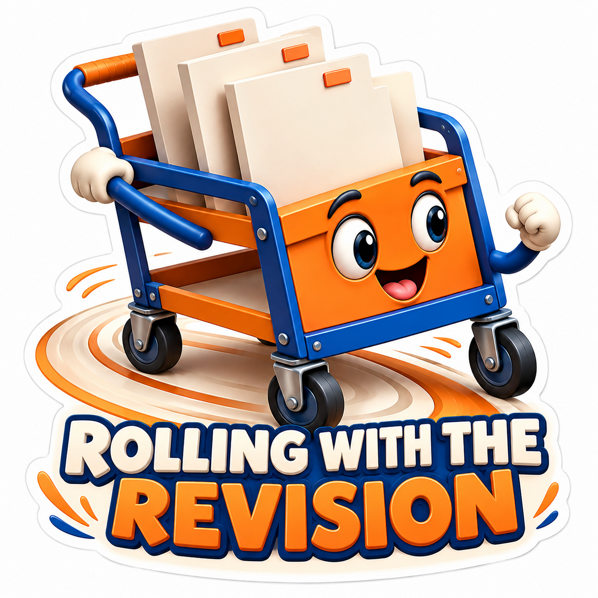 Orange Blue File Cart Character Rolling Vinyl Decal Stickers