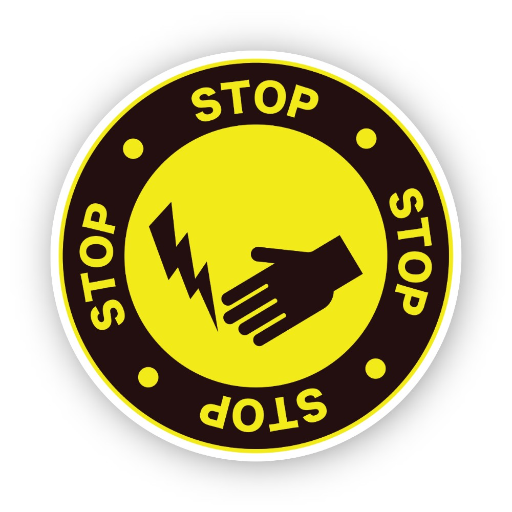 Yellow Stop Ring Hand Left Bolt Circle Vinyl Decal Stickers