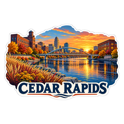 Cedar Rapids River Bridge Sunset Art Vinyl Decal Stickers