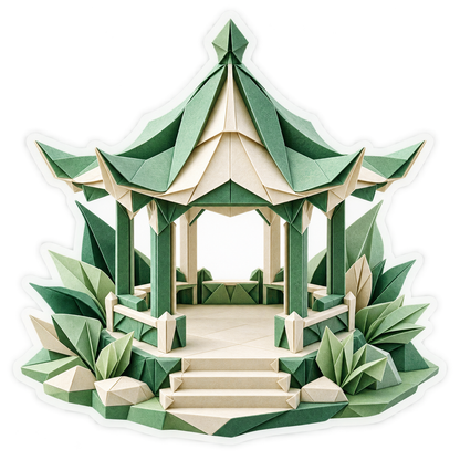 Green Folded Paper Garden Pavilion Vinyl Decal Stickers