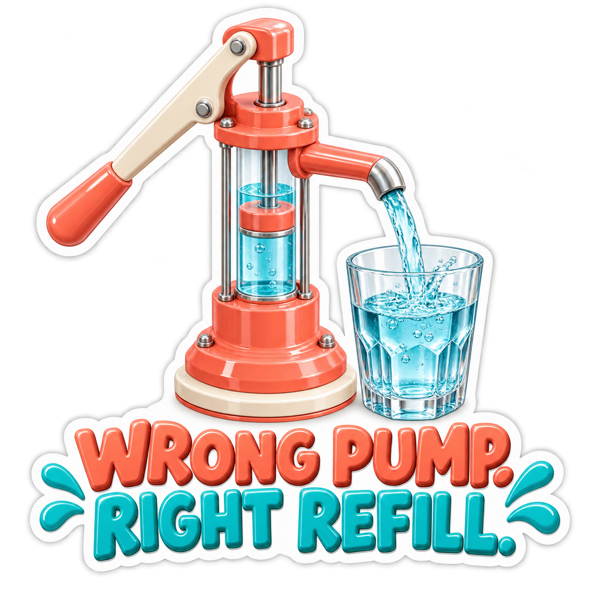 Coral Hand Pump Filling a Water Glass Vinyl Decal Stickers