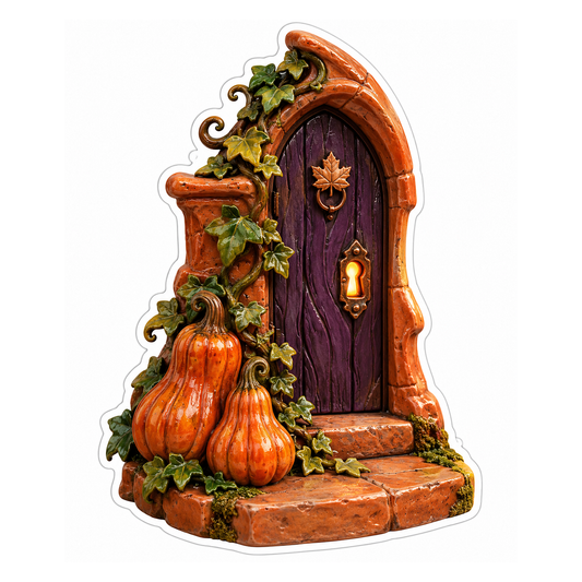 Purple Arched Door Pumpkin and Ivy Vinyl Decal Stickers