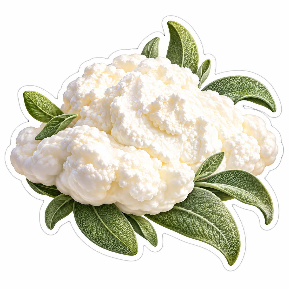 White Ricotta Cloud with Sage Leaves Vinyl Decal Stickers