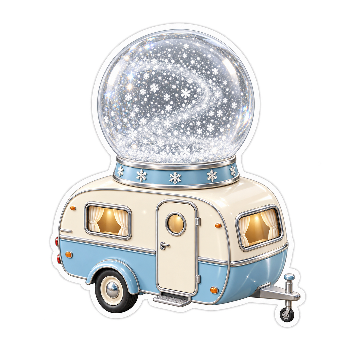 Snow Globe Camper Trailer Art Vinyl Decal Stickers